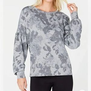 Ideology Women's Puffed Long Sleeved Floral-Print Sweatshirt, Graceful Gray